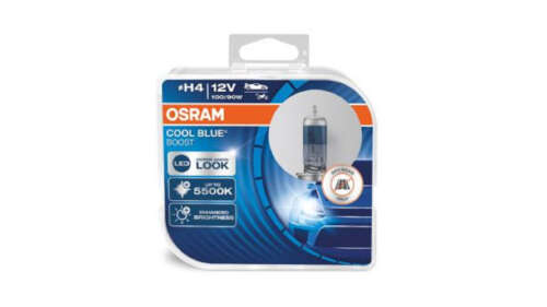 Coppia-Kit 2 Lampade Osram 12v-H4 100/90 Watt Cool Blue Boost 5500K